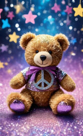 a teddy bear sitting on a bed