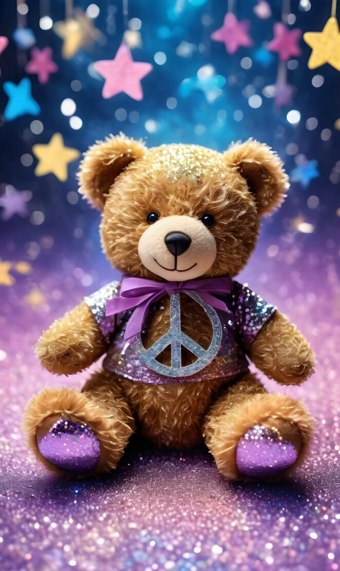 a teddy bear sitting on a bed