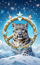 a white tiger with stars on its head in the snow
