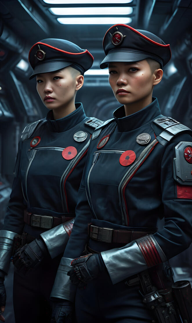 two space soldiers ready for deployment.