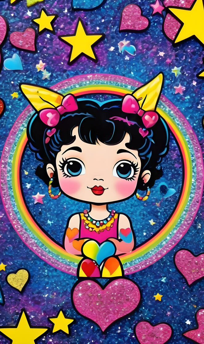 a cartoon girl on a colorful background