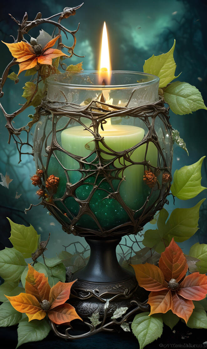 a candle in a glass vase