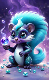 a purple creature with blue eyes