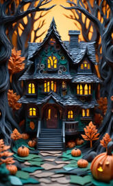 Darkness Wizard House, multi-dimensional paper cut craft, mixed media