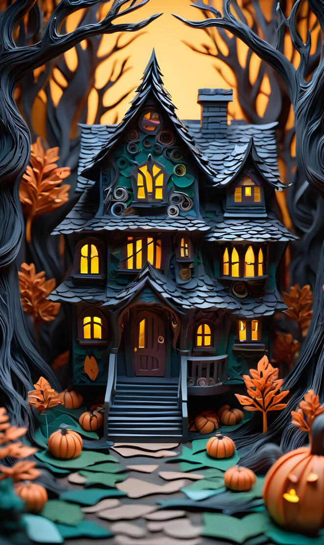 Darkness Wizard House, multi-dimensional paper cut craft, mixed media