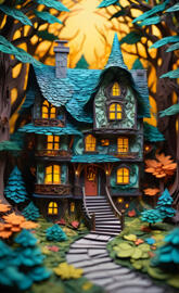 Darkness Wizard House, multi-dimensional paper cut craft, mixed media