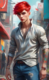 Lucky Blue Smith with red hair