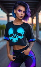 a person with purple hair