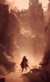 a view of a canyon with a few people climbing up the side