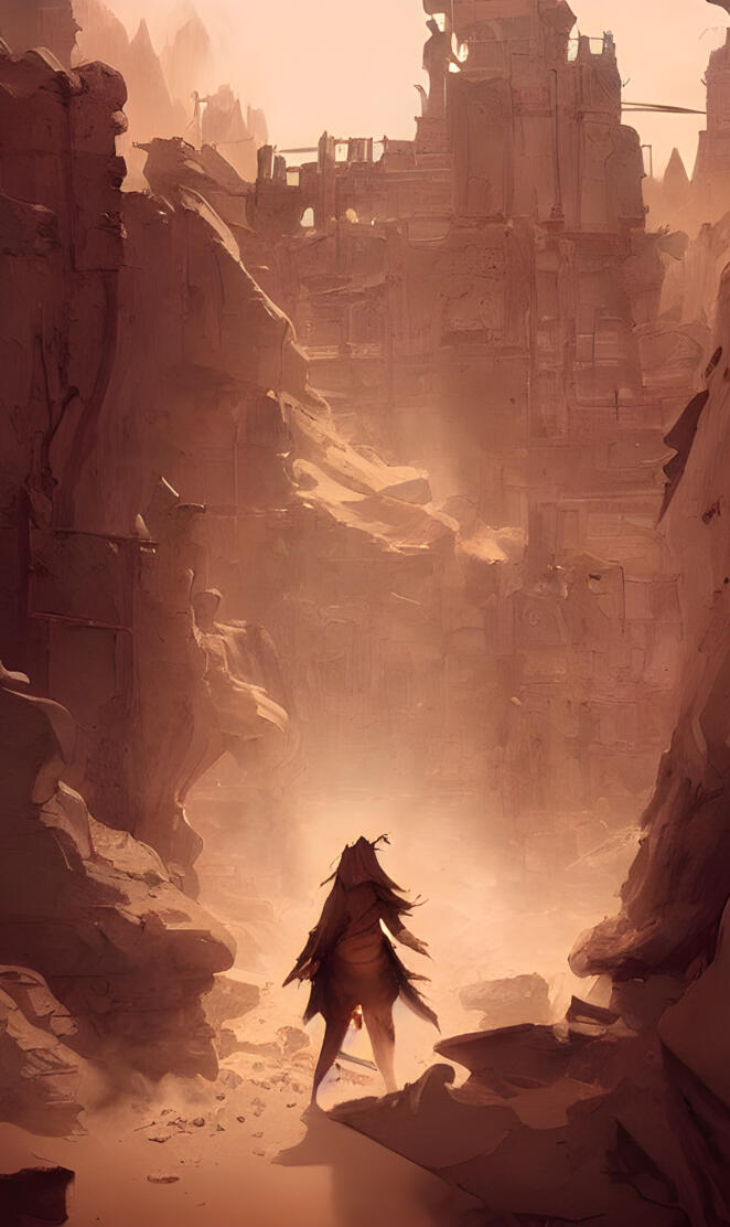 a view of a canyon with a few people climbing up the side