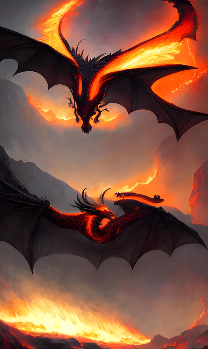 Dragons looking at each other