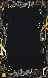 music notes frame screen, black background