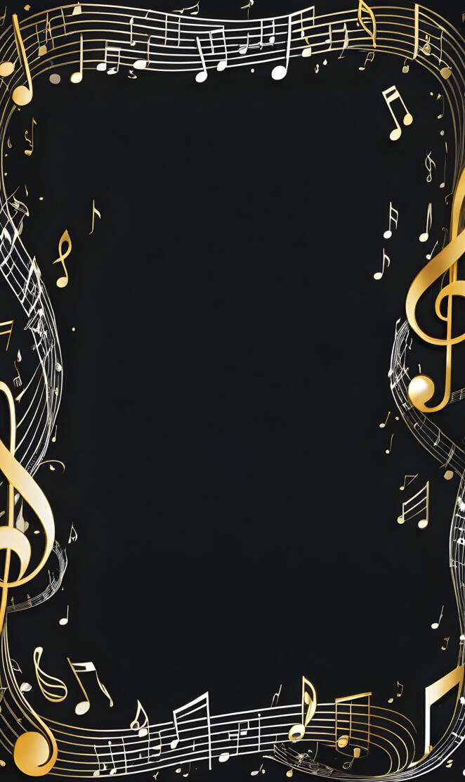 music notes frame screen, black background