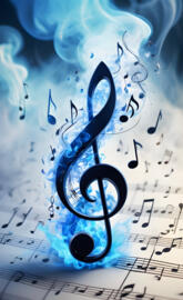 treble cleft with blue flames