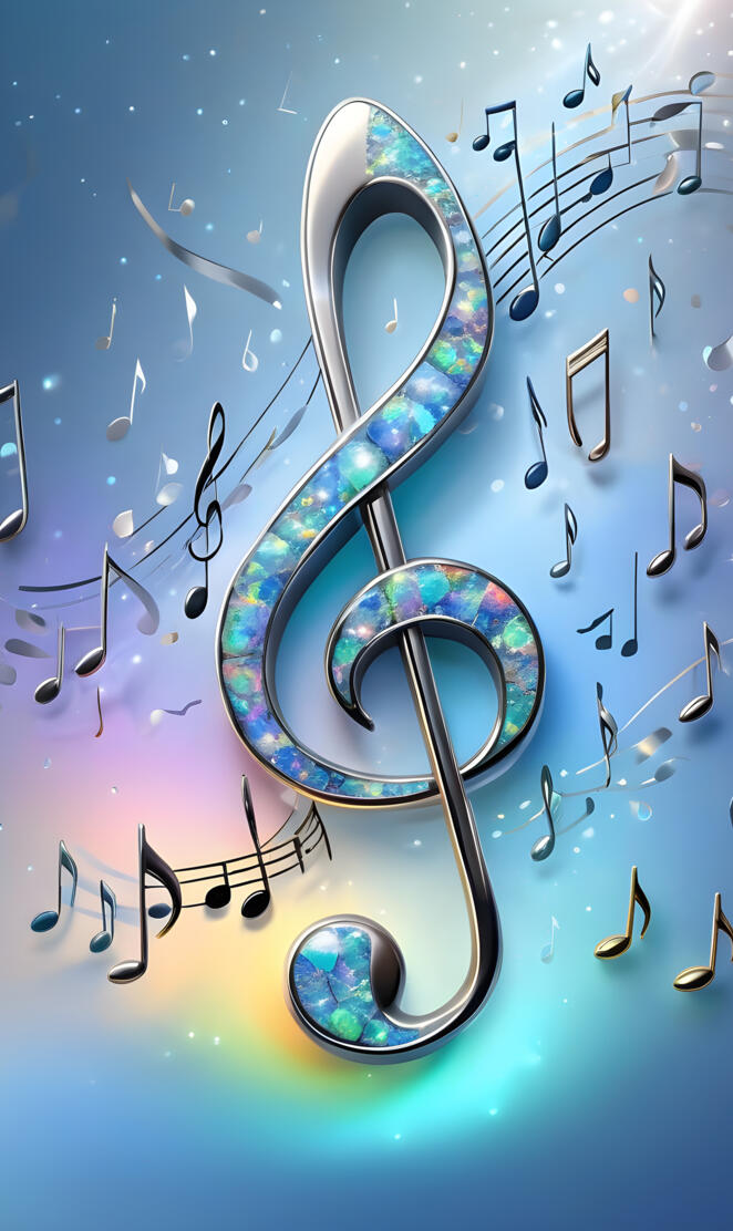 opal treble cleft in silver on blue background