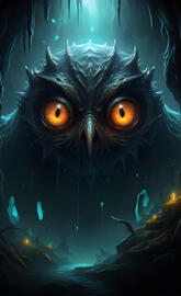 a black monster with glowing eyes