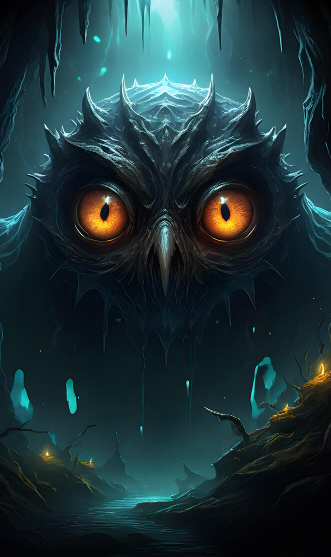 a black monster with glowing eyes