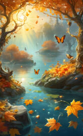 a pond with fish and plants