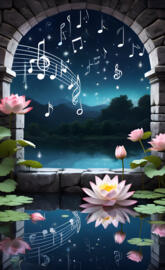 music floating over a lotus pond