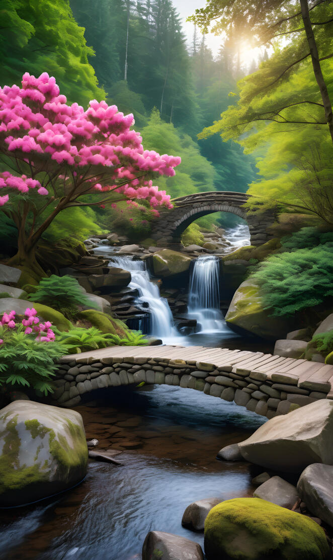 peaceful place near waterfall