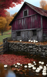 old red barn white pumpkins