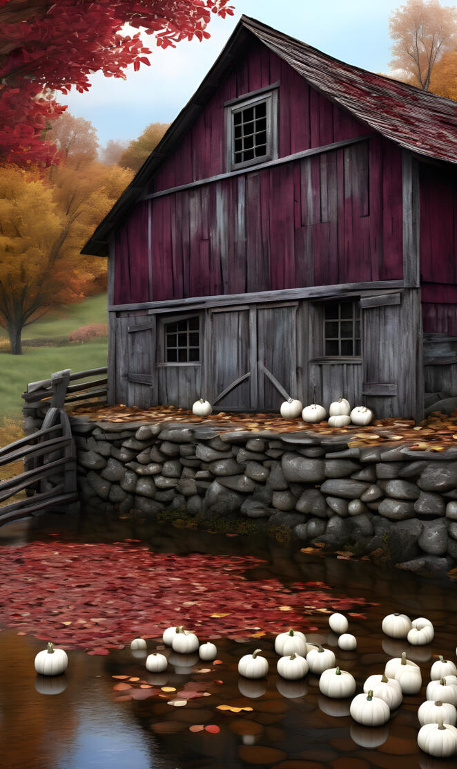 old red barn white pumpkins