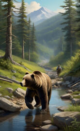 A mountain man and a pet grizzly bear