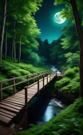 a wooden bridge over a river