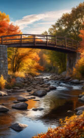 autumn day creek and bridges view