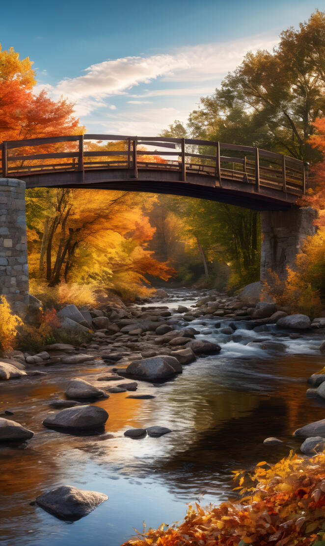 autumn day creek and bridges view
