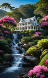 a house with a stream running through it