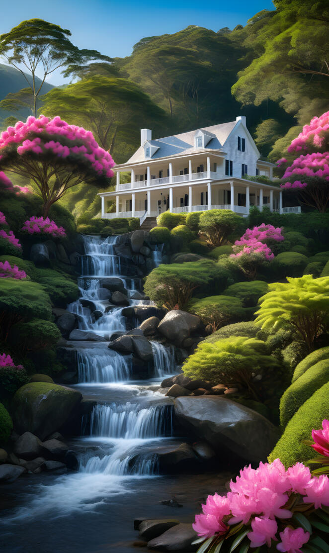 a house with a stream running through it