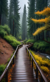 a wooden bridge over a river