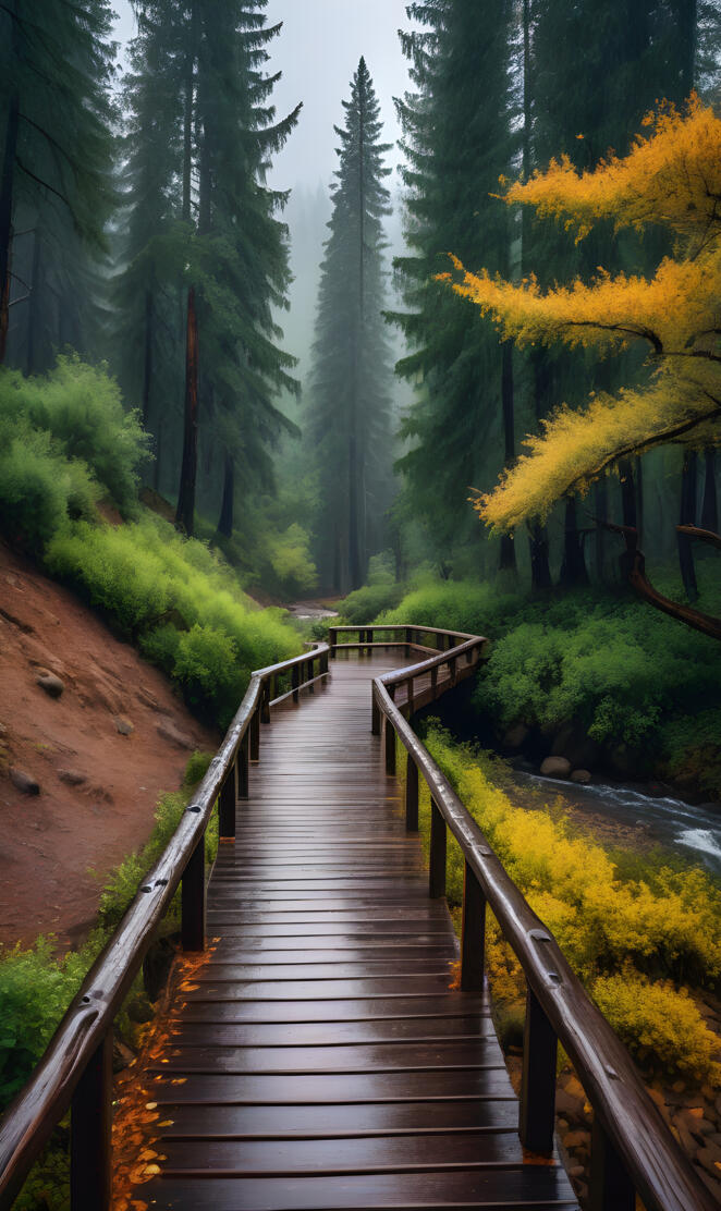 a wooden bridge over a river