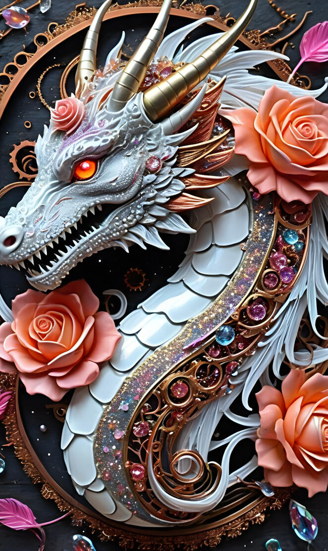 art of a dragon with flowers