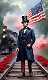 a person in a uniform holding a flag on a train track