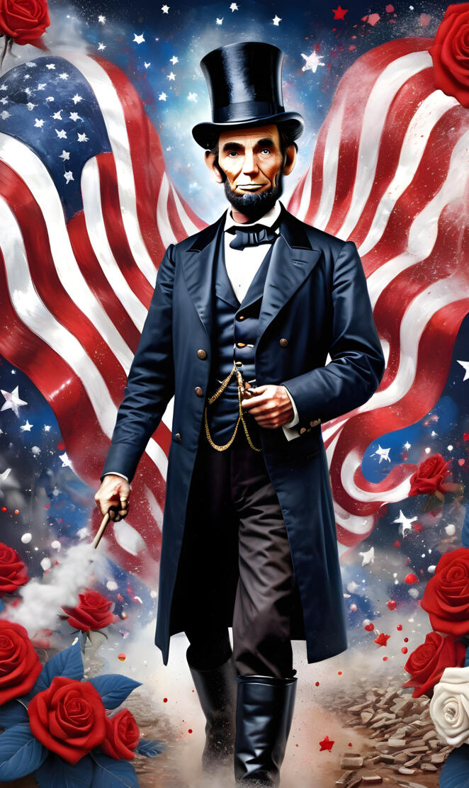 a man in a suit and hat holding a flag