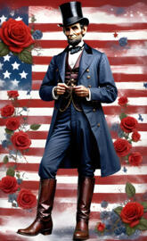 Abraham Lincoln in a uniform holding a gun