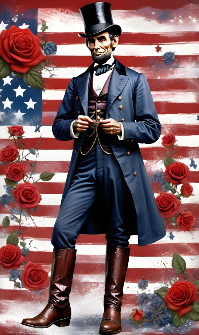 Abraham Lincoln in a uniform holding a gun