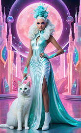 Tanya Dziahileva in a garment with a cat