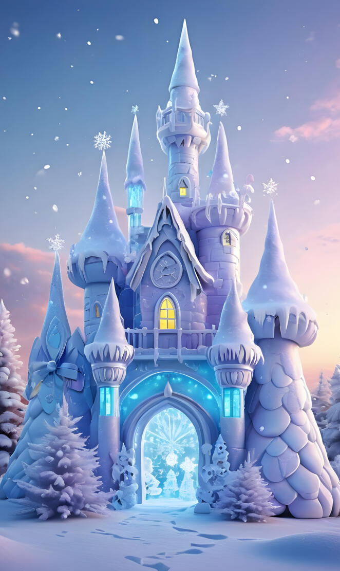 a castle with snow on the ground