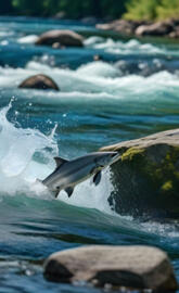 salmon nadando en rio