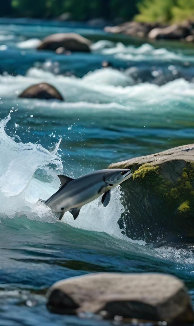 salmon nadando en rio