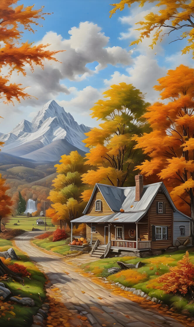 a house with a stream running through it and trees around it