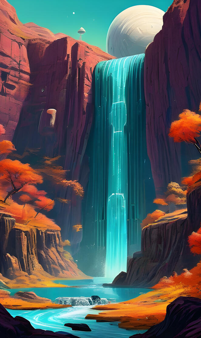 waterfall on modern base