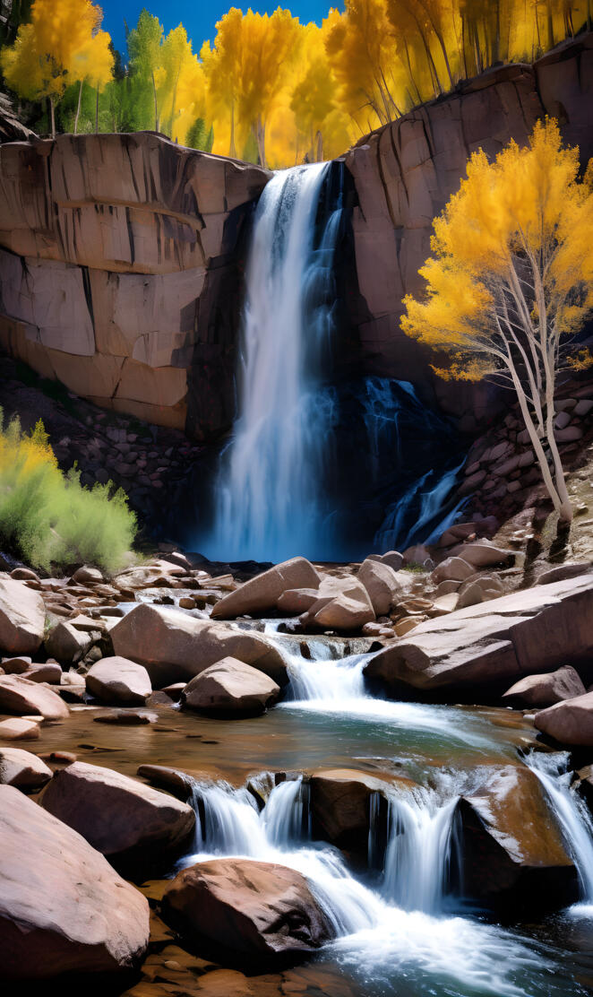 waterfall with rocks & trees autumn - fall