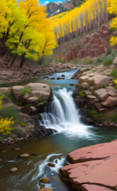 waterfall in a forest in autumn in the mountains