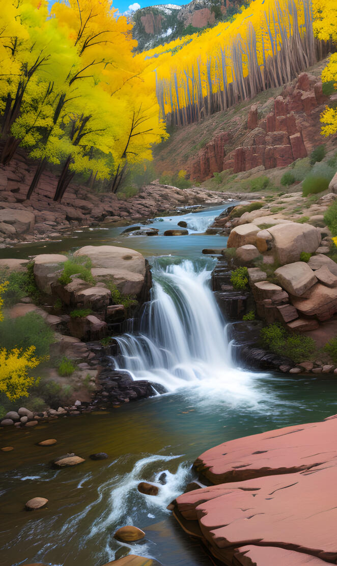 waterfall in a forest in autumn in the mountains