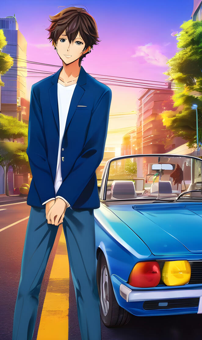 a man in a suit standing next to a car