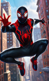 Miles morales doing his leap of faith in NYC